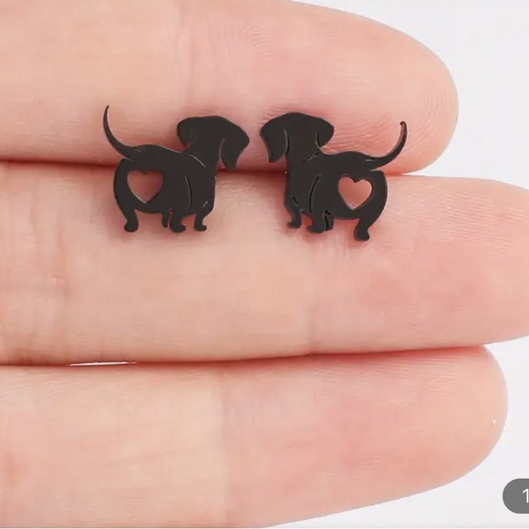 Handmade Jewelry - Black Dachshund Heart Cutout Stud Earrings - Women Jewelry Earrings
